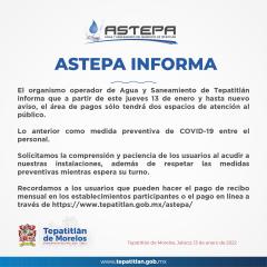 Actualización: Medidas preventivas en área de cobros de  ASTEPA