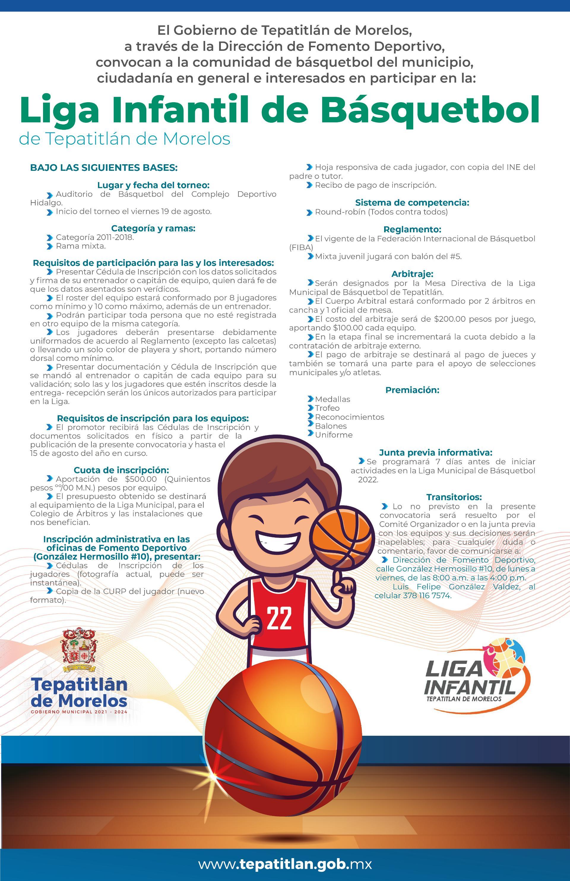 Convocatoria Liga Infantil de Básquetbol de Tepatitlán de Morelos