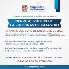 Cierre temporal de la oficina de Catastro