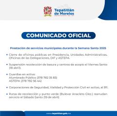 Prestación de servicios municipales durante Semana Santa 2025