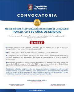 Convocatoria para la entrega de Reconocimiento a los Trabajadores Docentes en la Educación por años de servicio