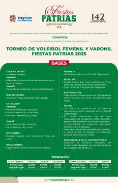 Convocatoria Torneo de Voleibol Femenil y Varonil Fiestas Patrias 2025
