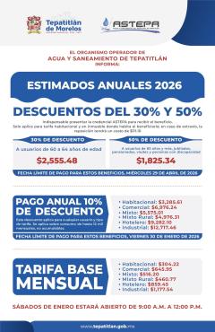 ASTEPA anuncia descuentos y tarifas 2026 para apoyar la economía de las familias tepatitlenses