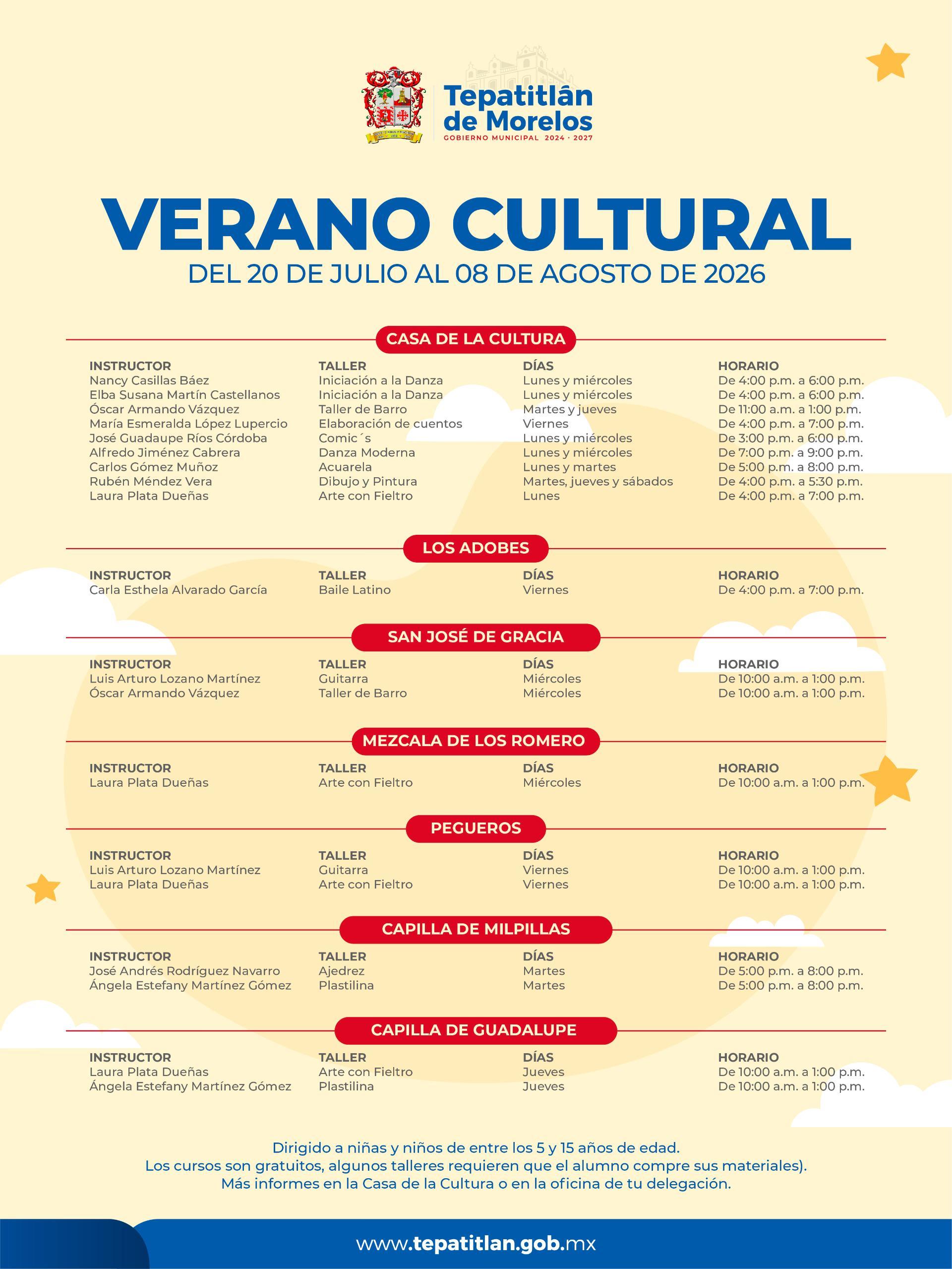 Arte, creatividad y diversión llegan con el Verano Cultural 2026