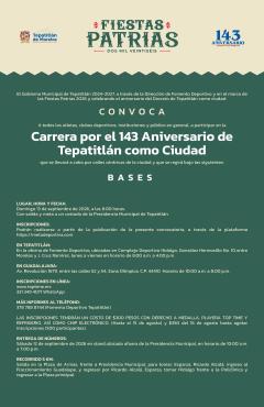 Convocatoria de la carrera por el 143 aniversario de Tepatitlán como ciudad